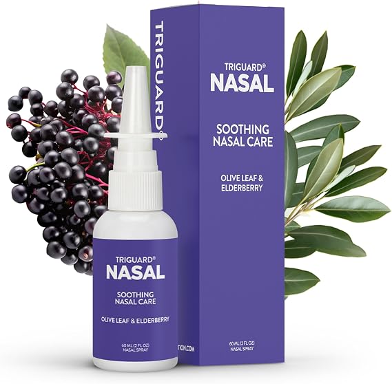 TriGuard Plus Colloidal Silver Nasal Spray with Olive Leaf Extract & Elderberry Extract | Sinus Treatment, Nose Spray & Immune System Booster 2 oz / 60ml, Made in USA (Packaging May Vary)