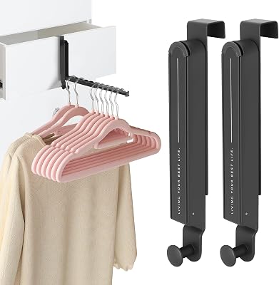 Portable Folding Clothes Drying Rack Over The Door Hooks Hanger Retractable Towel Racks Space Saving Hanging Storage Hanger Laundry Rack for Travel, Behind Back of Door, Bathroom, Coat, Bag