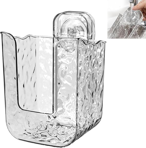Multifunctional Anti-Glue Glacier Pattern Tissue Box, Wall Mounted Tissue Box,Wipes Wall Mounted Holder, Kitchen Wipes Storage Box with Suction Cup (Transparent White)