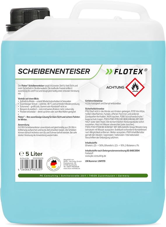 Highly Effective Windscreen De-Icer Car (5L) Windscreen Frost De-Icer Car Reliably Prevents Re-Icing Ice Remover without Scratching Very Effective up to -40°C Made in Germany