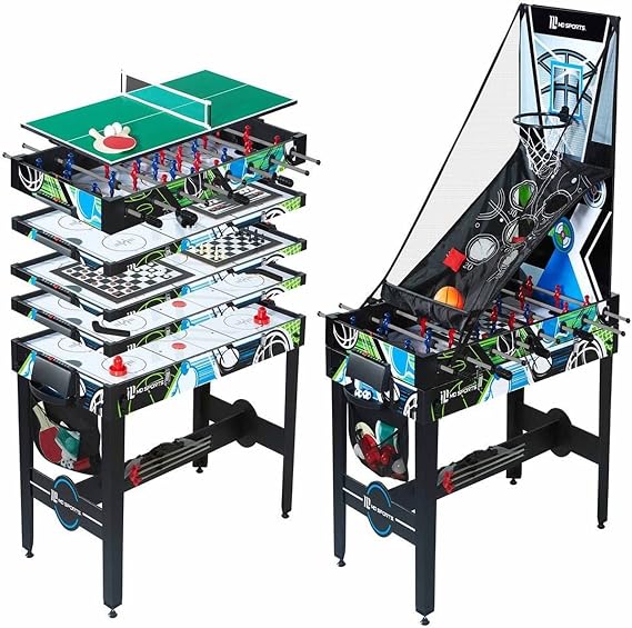 MD Sports 12-in-1 Multi-Game Combo Table with Air Hockey & Foosball, 48-in | Includes Basketball, Table Tennis, Knock Hockey, Air Soccer, Archery, Chess, Checkers & Backgammon, Folds for Storage