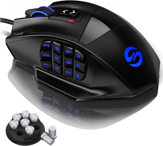UtechSmart Wired Gaming Mouse with Side Buttons Adjustable up to 16400 DPI High Precision Laser for MMO PC