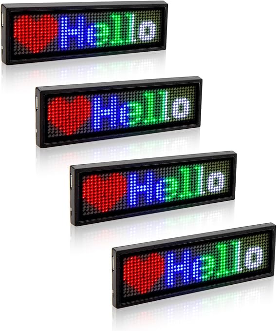 4 Pack Programmable Bluetooth Led Name Tag, Rechargeable LED Name Badge Scrolling Message Display Sign with Magnet and Pin for Advertising, Bar, Restaurant(Mixcolor)