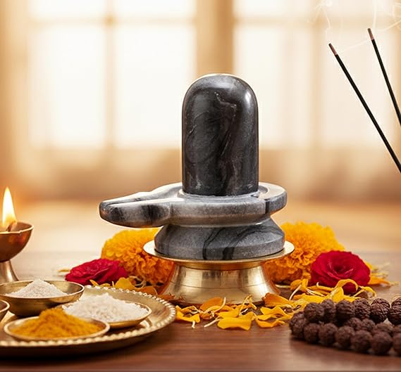 KLEO Marble Stone Shiva Lingam Shiv Leng Idol Murti Statue (3.5 Grey)