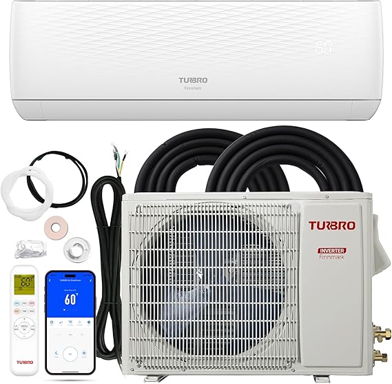 TURBRO 24,000 BTU Ductless Mini Split AC/Heat Pump, 18.5 SEER2 Inverter, WiFi Smart Control, R32 Refrigerant, 230V Pre-Charged System, AHRI Certified, Finnmark Series