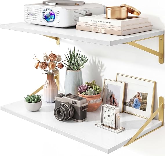 Fixwal 2pcs 10in Deep Floating Shelves for Wall (White, 23.6" L) | Large Capacity MDF shelf, 0.6in thick board, holds up to 40 lbs. Fits bathroom, kitchen, bedroom, living room & office.
