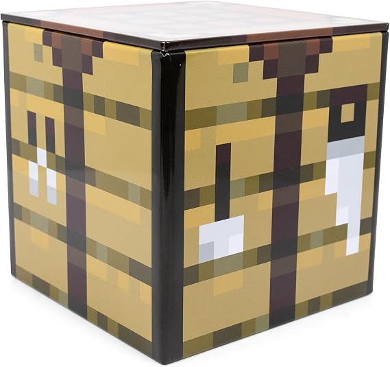 Minecraft Crafting Table 4-Inch Tin Storage Box Cube Organizer with Lid | Basket Container, Cubby Cube Closet Organizer, Home Decor Playroom Accessories | Video Game Toys, Gifts And Collectibles