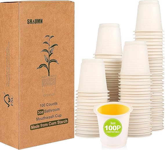 3 oz Plant Based Disposable Bathroom Mouthwash&Rinse Cups,100pcs Small Snack Cups for Kids,Mini Drinking Cups for Party,Office, Picnic, BBQ