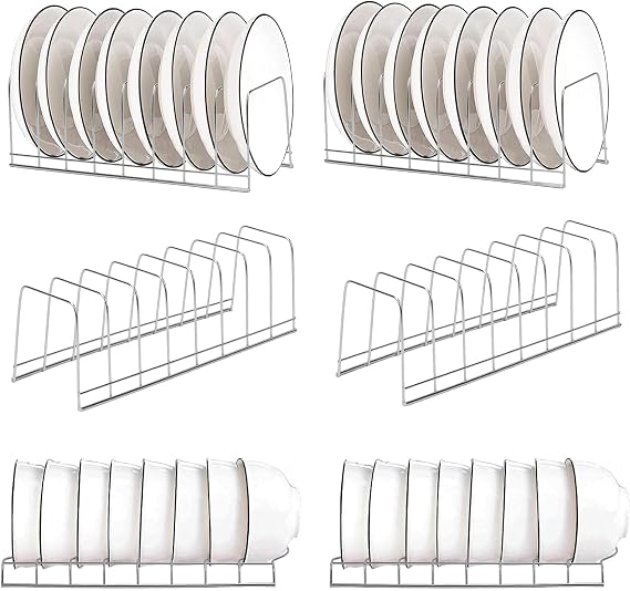 6PCS Stainless Steel Plate, Pot Lid Rack for Cupboard Dish Drying