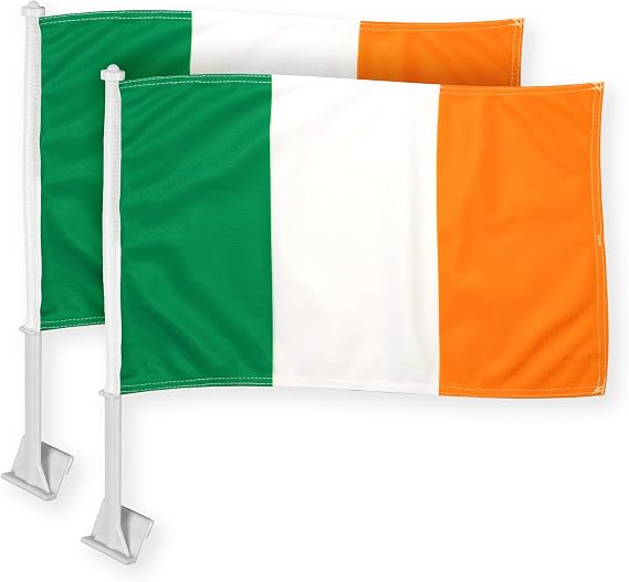 G128 2 Pack: Ireland Irish Car Flag | 11x17 In | Double LiteWeave Pro Series Double Sided Printed 150D Polyester | Flagpole Included | Perfect for Festival Celebrations, Parades