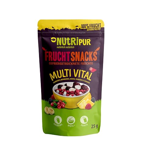 Multi Vital Freeze-Dried Fruit Mix 100 g Fruit Snacks I Dried Berries and Fruits Unsugared I Mix of Raspberries Blackberries Pineapple Cranberries and Bananas I 100% Fruit