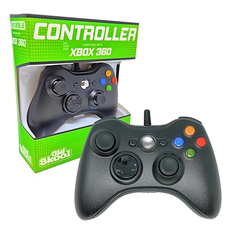 Old Skool Wired USB Controller Compatible with PC & Xbox 360 - Black