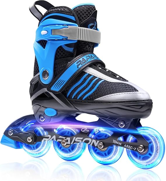 PAPAISON Adjustable Inline Skates Boys Ages 4-16, Roller Skates for Girls Kids Ages 5-8 8-12 with Full Light Up Wheels, Outdoor Skates Illuminating Skates for Children Teens Women