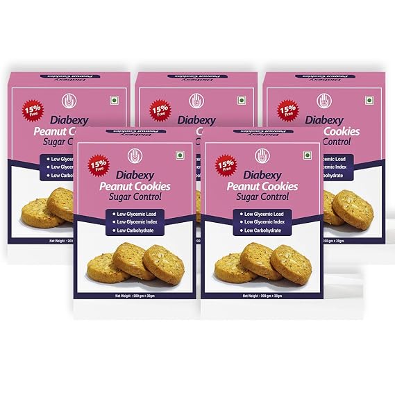 diabexy - Cookies for Sugar Control - Assorted Flavors (Peanut, Pack of 5 Boxes)