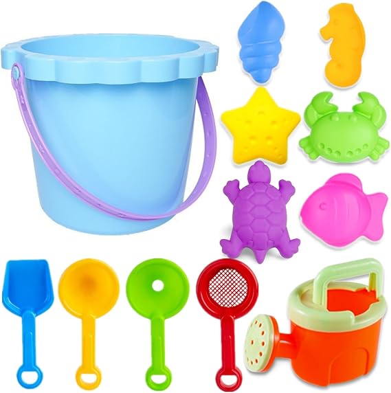 Chennyfun Beach Toys Kids Beach Sand Bucket Set, 12 PCS Sand Toys