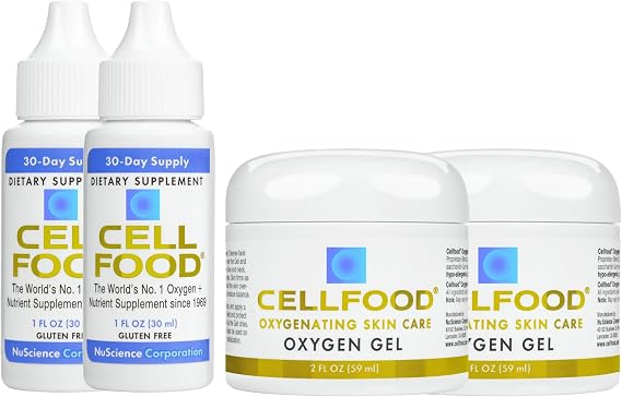 Cellfood Skin & Cellular Repair Bundle 2 Pack Oxygen Boost Liquid Supplement + Oxygen Gel Internal & Topical Oxygen Support for Skin Hydration & Wellness