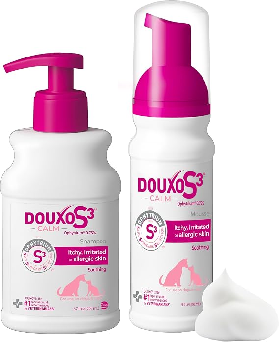 Douxo S3 Calm Shampoo 6.7oz & Itch Soothing Mousse 5 fl oz for Dogs & Cats