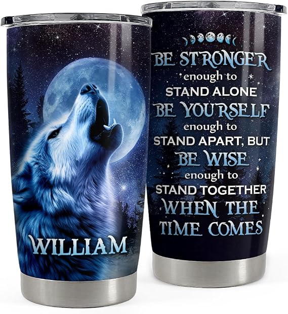 SANDJEST Personalized Wolf Tumbler with Customize Name 20oz 30oz Tumbler with Lid Gift for Woman Man Friend Inspired Gifts