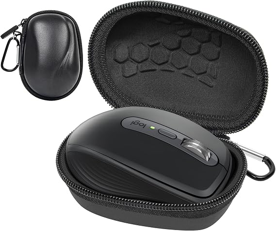 Comecase Compact Mouse Case for Logitech MX Anywhere 3S/3/2S/2 | Hard Shell Storage, Raised Inner Dots, Accessory Groove, Carabiner, Travel and Business Use, Full Black, Bag Only