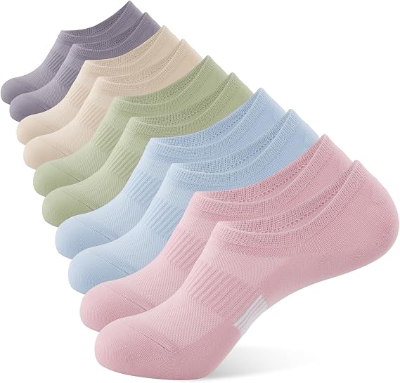 BUDERMMY No Show Trainer Socks for Womens 5 Pairs Invisible Ankle Socks Cotton Non-Slip Silicone Stripes Low Cut Casual Socks Women
