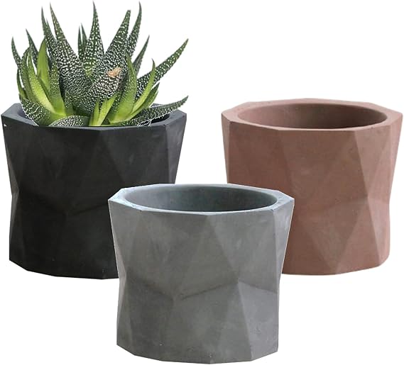 Olly & Rose Plant Pots Set 3 - Geometric Natural Dark Grey, Light Grey, Earth Pink Indoor Planters - Cactus Succulent Herb Pots…