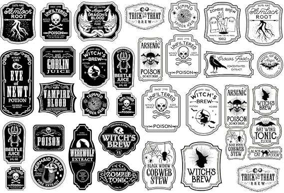 Sanbao Studio Underglaze Transfers, Ceramic Decals - Potion Label (Black)