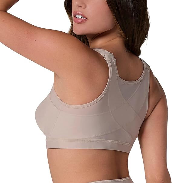 Leonisa Posture Corrector Bra, Wireless Front Closure Bra for Women Full Coverage Beige
