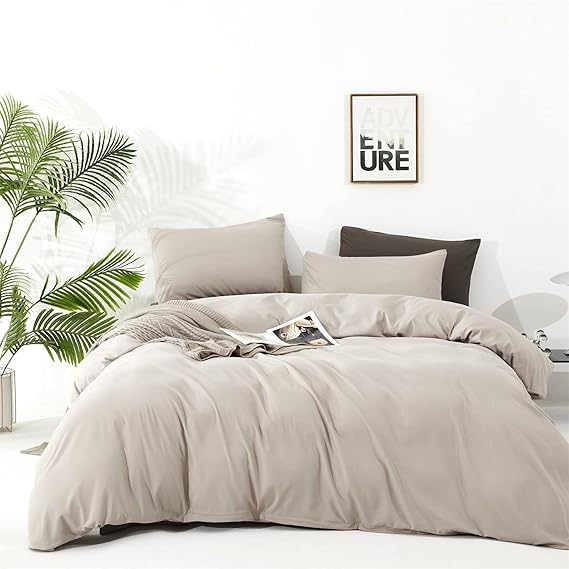 Cottonight Beige Coffee Comforter Set Full Light Khaki Bedding Comforter Set Solid Blanket Quilts Cream Beige Modern Soft Breathable Taupe 3 Piece Light Khaki Bedding Set for Full Bed