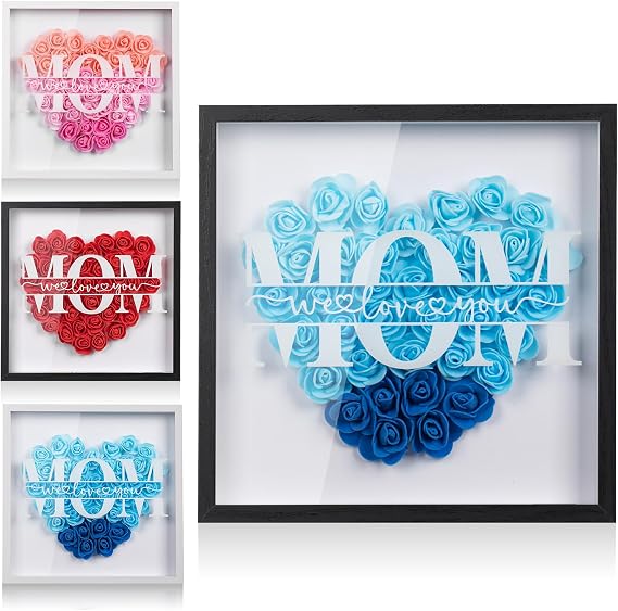 Mom Mothers Birthday Day Flower Floral Shadow Box We Love You New Mom Box Gift for Mom Daughter Grandma Sister Glass Dome Forever Flower Rose Gift from Daughter Son Husband(11x11in Blue Heart)