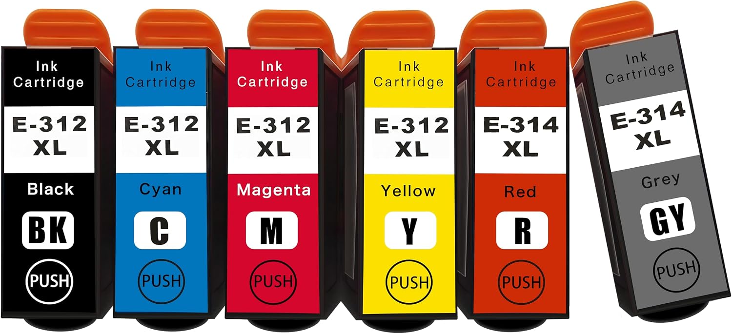 312XL 314XL High Yield Ink Cartridges Replacement for Expression Photo XP-8500 XP-8600 XP-15000 Printer6-Pack