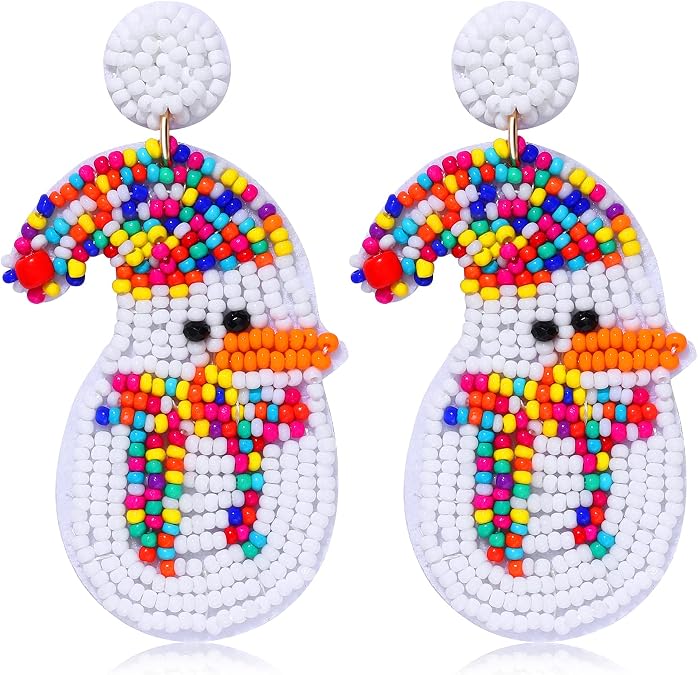 Christmas Earrings for Women Christmas Bead Dangle Earrings Bohemia Handmade Colorful Seed Beaded Drop Earrings Christmas Gifts for Women