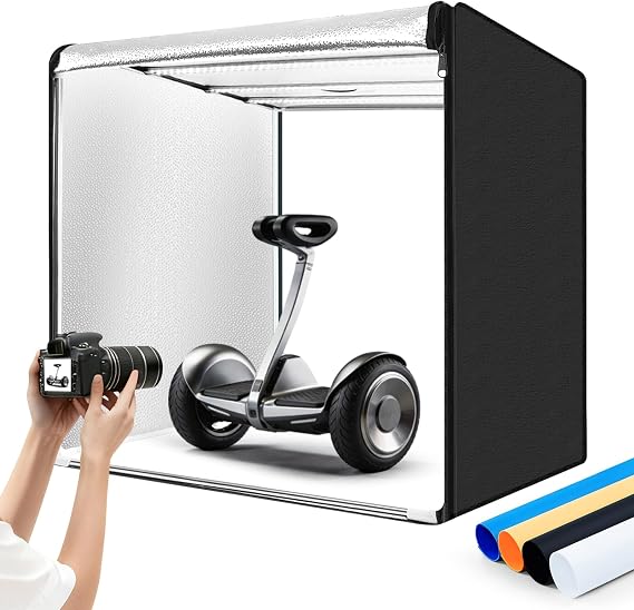 Portable Photo Studio Light Box,39x39 Inch 210 LED Large Photo Light Box with 3 Stepless Dimming Light Panels,4 Color Backdrops Photo Booth for Product Photography