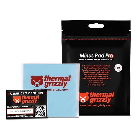 Thermal Grizzly Minus Pad Pro - 100x100x1.0mm Thermal Interface Pad, Electrically Non-Conductive, High Thermal Conductivity & Compressibility for SSDs, GPUs & Electronics