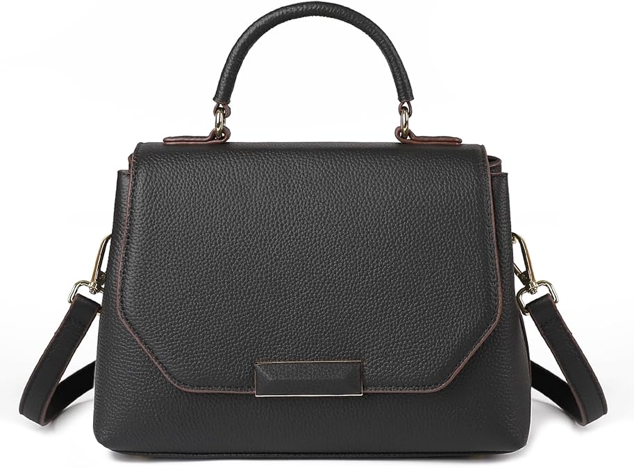 imeetu Purses for Women Leather Crossbody Bags Small Handbag with Flap & Zipper(Black)