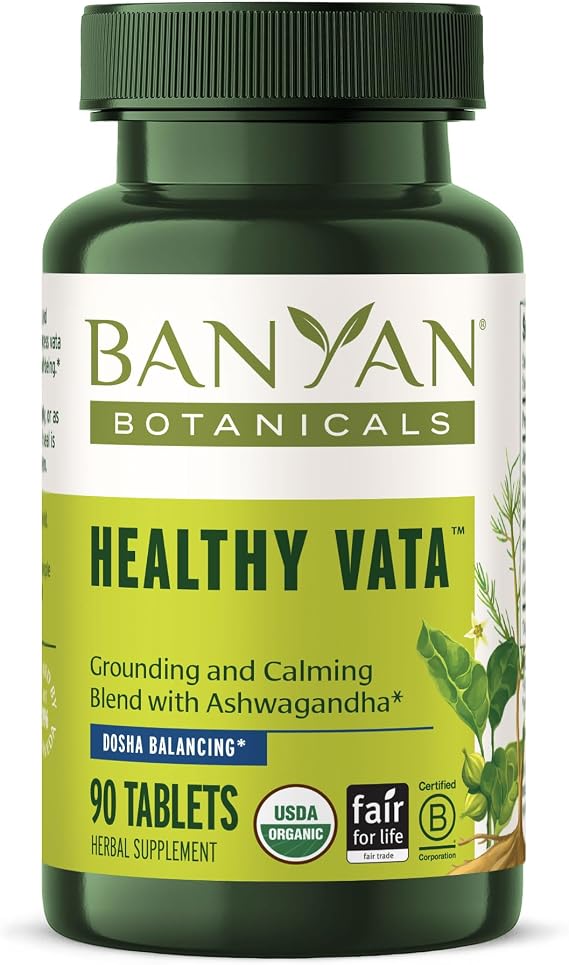 Banyan Botanicals Organic Healthy Vata Grounding & Stability Supplementwith Ashwagandha, Shatavari & MucunaNatural Support for Restful Sleep, Dryness & Scattered Thoughts-90 Tablets-USDA Organic