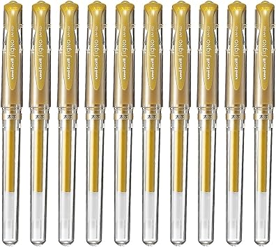 Mitsubishi Pencil Uni Ballpoint Pen, Signo Broad 0.04 inches (1.0 mm), UM-153 Gold [Set of 10] Backed On, UM153.25