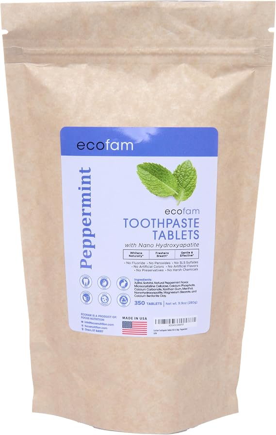 Toothpaste Tablets Peppermint | Nano Hydroxyapatite Toothpaste Tablets Chewable | Fluoride Free l 350 Tabs