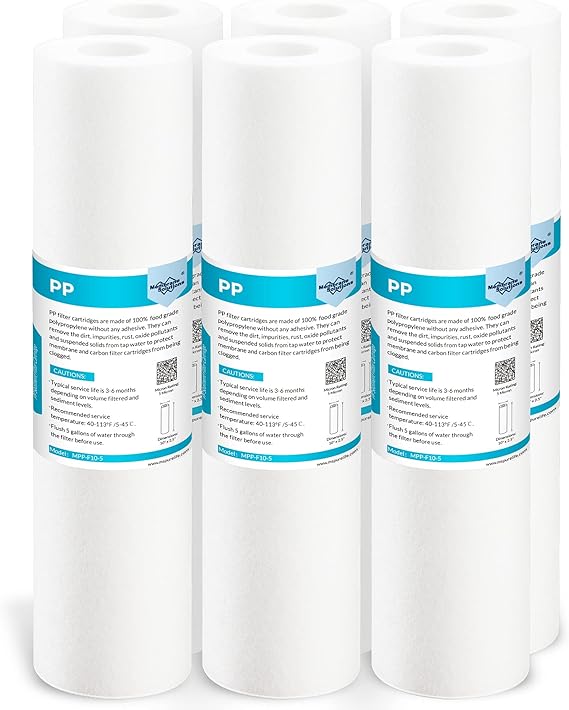 Membrane Solutions 5 Micron 10"x2.5" Polypropylene Sediment Water Filter | Whole House Pre-Filter Replacement Cartridge for Universal 10 inch System, Compatible with FXUSC, AP110, P5 - 6 PACK