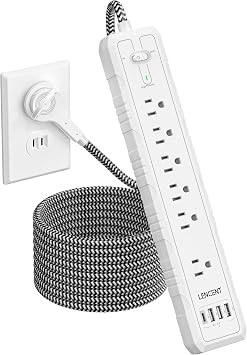 2 Prong to 3 Prong Outlet Adapter, LENCENT 2 Prong Power Strip, 1050J 2 Prong Flat Plug Surge Protector, 6ft Extension Cord, 6 AC Outlets & 4 USB(1 Type-C), Ideal for Non-Grounded Outlets