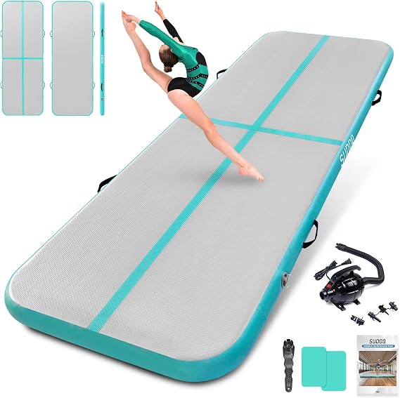 SUDOO Gymnastics Air Mat 10ft/13ft/16ft Inflatable Air Tumble Track Mat 4" Thick Tumbling Mat With Pump or No Pump for Training Tumble Yoga Cheerleading Parkour Beach Water Activities Home Use