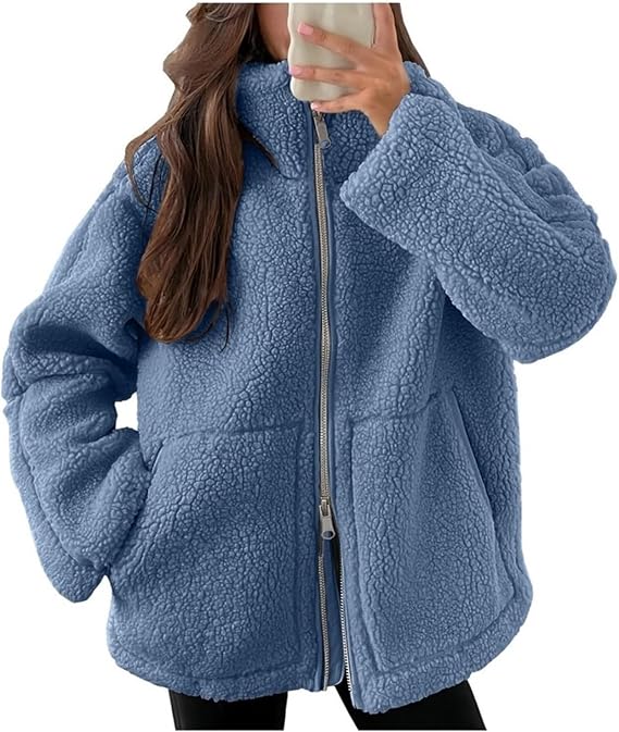 liyun Teddy Jacket Women's Leisure Double-edged Jacket With Pockets, Zip, Plush Jacket, Thick, Warm Winter Jacket