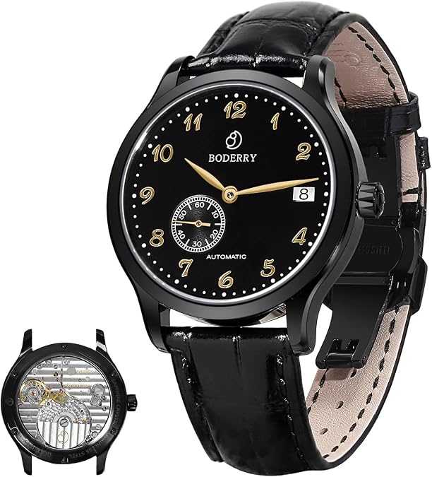 BODERRY Mens Micro-Rotor Automatic Dress Watches Waterproof Stainless Steel Mechanical Business Wrist Watch for Men,Sapphire Men's Luxury Wristwatch