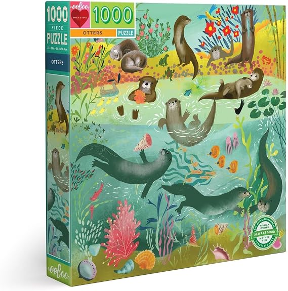 eeBoo: Piece and Love Otters 1000-piece Square Adult Jigsaw Puzzle, Jigsaw Puzzle for Adults and Families, Includes Glossy, Sturdy Pieces and Minimal Puzzle Dust