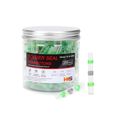 HKS 200PCS Solder Seal Wire Connectors 18-16 AWG Green Heat Shrink Butt Terminals Waterproof Electrical Wire Splice for Automotive, Marine, and DIY Wiring