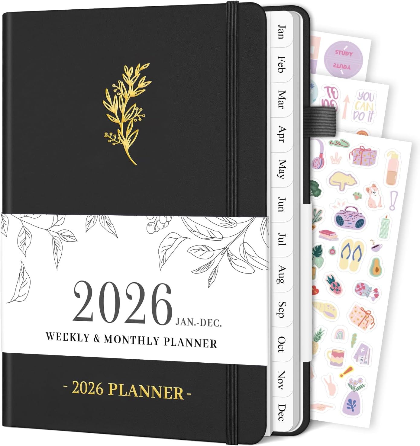 Planner 2026, Weekly and Monthly Planner with Tabs from Jan 2026 - Dec 2026, A5 Hardcover Academic Calendar with Date for School & Office Schedule, 5.8 x 8.3, Black