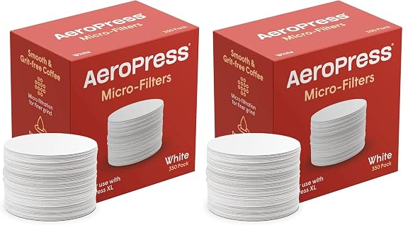 AeroPress Coffee Maker White Paper Micro-Filters, Compostable Coffee Filters Made From White, Chlorine-Free Paper, Fits Standard Size AeroPress Manual Coffee Makers, 350 Count (Pack of 2)