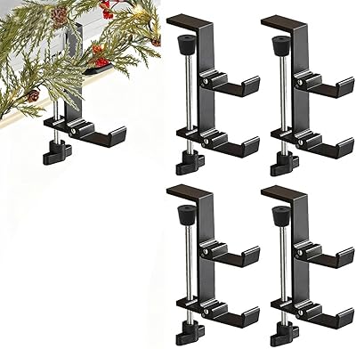 Christmas Stockings Holder Hanger,Metal Hooks for Hanging Christmas Stockings,Stocking Holders for Mantle for Christmas Decorations Fold 4 Black, 4