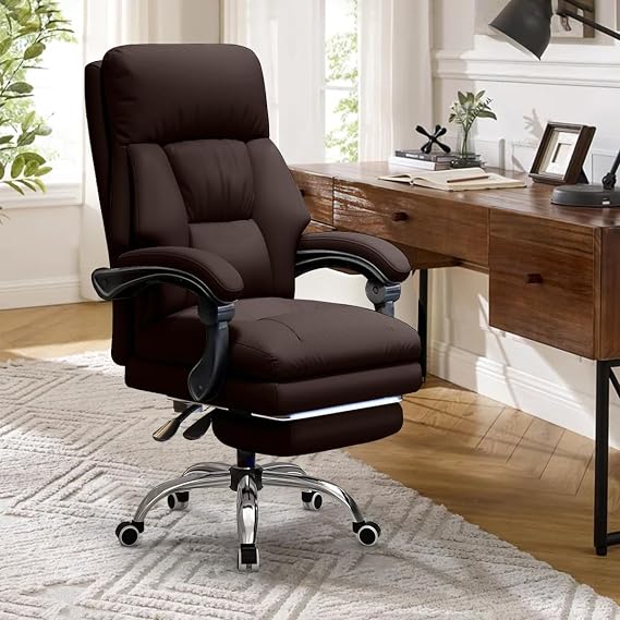 Office Chair with Leg Rest, Leather High Back Executive Office Chair with Wheels, Ergonomic Desk Chairs with Lumbar Support for Home Office