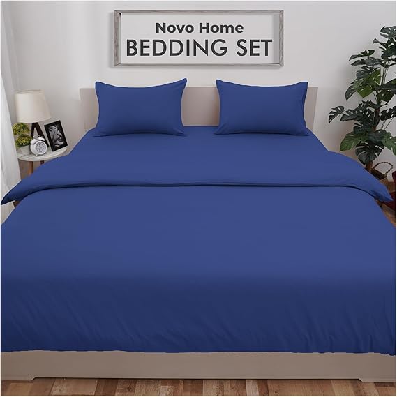 Bedding Set Double with Fitted Sheet, Duvet Cover & 2 Pillowcases – Royal Blue Microfibre 4 Piece Bed Set | Soft, Durable & Easy Care Double Bedding for All Season Comfort in Modern Bedroom
