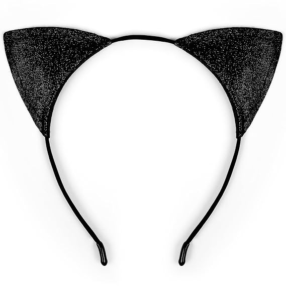 Huachi Black Cat Ears Halloween Headbands for Women Adult Glitter: Halloween Cat Women Costume Hair Accessories